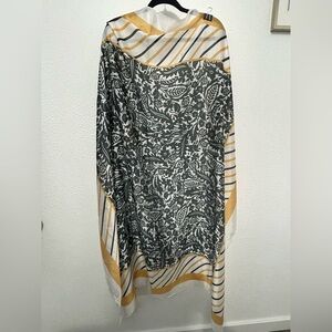 C. WONDER LARGR FLORAL BLACK & YELLOW BORDER PRINT SCARF Sz 50”x50”